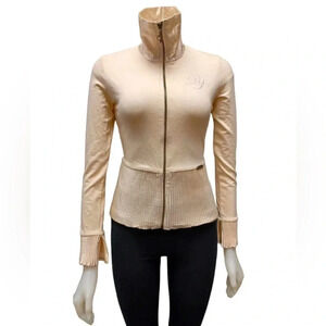 Baby Phat Peach  Silky Ruffled High Collared Sweater Size Small